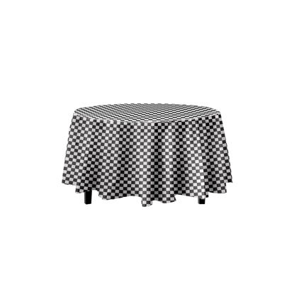 Picture of Exquisite 12-Pack - Premium Plastic Tablecloth 84 Inch Round Table Cover - Checkered