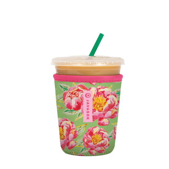 Picture of Sok It Java Sok Iced Coffee & Soda Cup Sleeve Insulated Neoprene Cover (Pink Peonies, Small: 18-20oz)