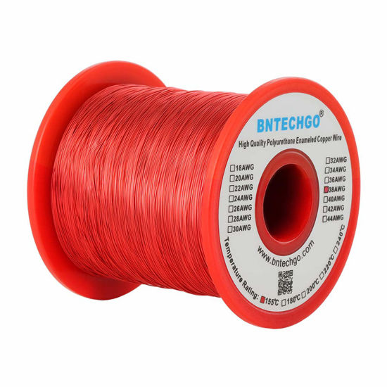 Picture of BNTECHGO 38 AWG Magnet Wire - Enameled Copper Wire - Enameled Magnet Winding Wire - 1.0 lb - 0.0039" Diameter 1 Spool Coil Red Temperature Rating 155℃ Widely Used for Transformers Inductors