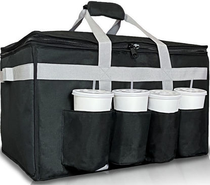 Picture of FRESHIE Insulated Food Delivery Bag with Cup Holders / Drink Carriers Premium, For Drivers Of Door Dash, Postmates, Grub Hub, Pizza Bag, Grocery, Beverage, Commercial Quality (XXL)