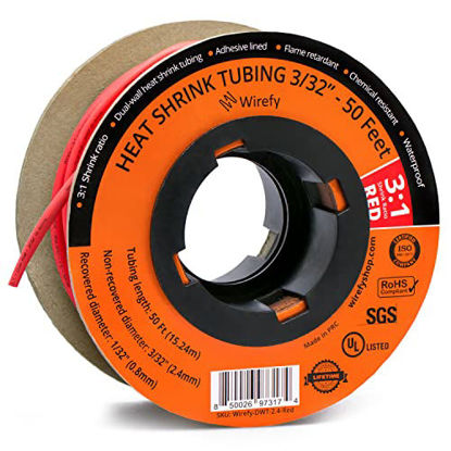 Picture of Wirefy 3/32" Heat Shrink Tubing - 3:1 Ratio - Adhesive Lined - Marine Grade Heat Shrink - Red - 50 Feet Roll