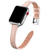 Picture of STIROLL Slim Leather Bands Compatible with Apple Watch Band 38mm 40mm 41mm 42mm 44mm 45mm 49mm, Top Grain Leather Watch Thin Wristband for iWatch SE Series 7/6/5/4/3/2/1(Pale pink with Silver)