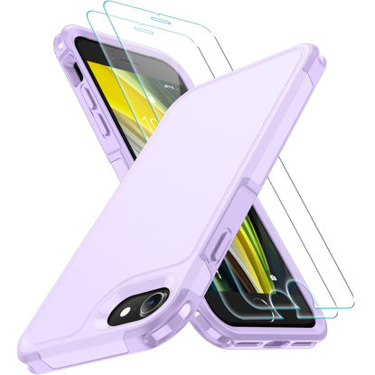 Picture of xiwxi iPhone SE Case 2022/3rd/2020,iPhone 8/7 Case,with [2xTempered Glass Screen Protector] [360 Full Body Shockproof] [Heavy Dropproof],Hard PC+Soft Silicone TPU+Glass Screen Phone case-Light Purple