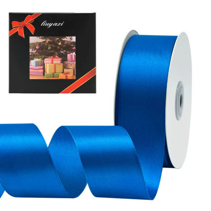 Picture of Solid Color Double Faced Blue Satin Ribbon 1-1/2" X 25 Yards, Ribbons Perfect for Crafts, Wedding Decor, Bow Making, Sewing, Gift Package Wrapping and More