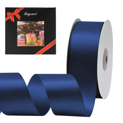 Picture of Solid Color Double Faced Navy Blue Satin Ribbon 2" X 25 Yards, Ribbons Perfect for Crafts, Wedding Decor, Bow Making, Sewing, Gift Package Wrapping and More