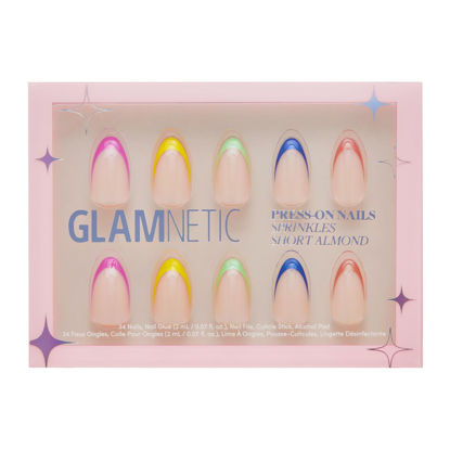 Picture of Glamnetic Press On Nails - Sprinkles | Rainbow French Tip Nails, UV Finish Short Pointed Almond Shape, Reusable Semi-Transparent Nails in 12 Sizes - 24 Nail Kit with Glue