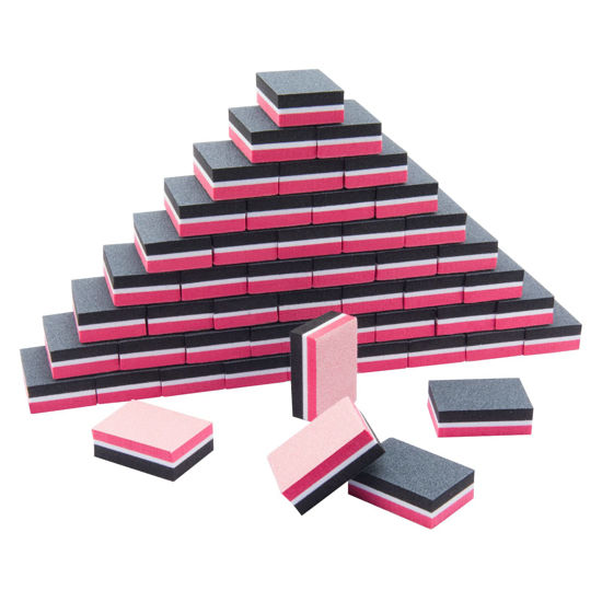 Picture of CGBE Buffer Block Nail File 180/100 Grit Nail Buffers Sponge Nail Polish Sanding Buffer Strips Nail File Blocks Manicure Tools 50PCS (Red-Black)