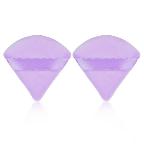 Picture of Sibba 2 Pieces Triangle Powder Puffs Face Cosmetic Powder Puff Washable Reusable Soft Plush Powder Sponge Makeup Foundation Sponge for Face Body Loose Powder Wet Dry Makeup Tool