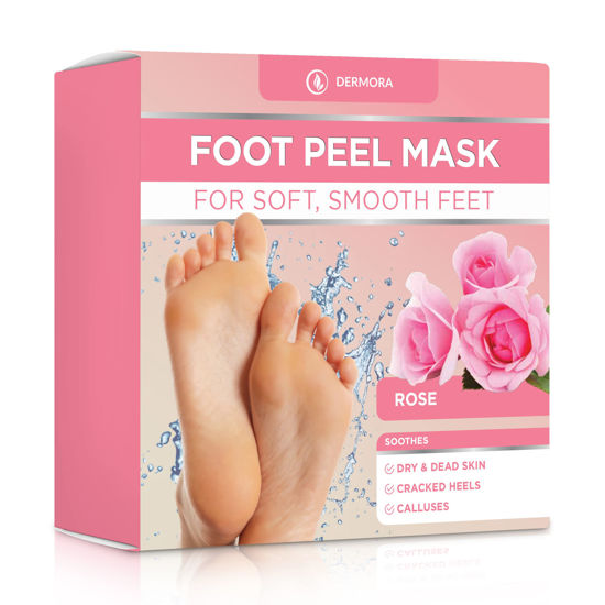 Picture of DERMORA Foot Peel Mask - 2 Pack of Regular Size Skin Exfoliating Foot Masks for Dry, Cracked Feet, Callus, Dead Skin Remover - Feet Peeling Mask for baby soft feet, Rose Scent