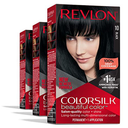 Picture of Revlon Permanent Hair Color, Permanent Black Hair Dye, Colorsilk with 100% Gray Coverage, Ammonia-Free, Keratin and Amino Acids, Black Shades (Pack of 3)