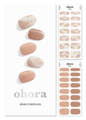 Picture of ohora Semi Cured Gel Nail Strips (N Almond Blossom) - Works with Any UV Nail Lamps, Salon-Quality, Long Lasting, Easy to Apply & Remove - Includes 2 Prep Pads, Nail File & Wooden Stick