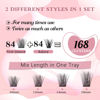 Picture of 168 Pcs Lash Clusters 2 Styles Mixed Cluster Lashes DIY Eyelash Extensions Eyelash Cluster Extension DIY Individual Lashes Super Thin Band Soft and Easy to Wear (First Glance+Adore,Mix)