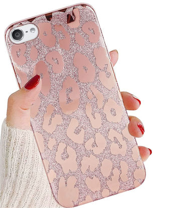 Picture of iPod Touch 7th Generation Case, J.west iPod Touch 6 iPod 5 Case, Luxury Saprkle Bling Glitter Metallic Leopard Print Design Soft Slim Protective Cases for Women Girls TPU Silicone Cover Case Rose Gold