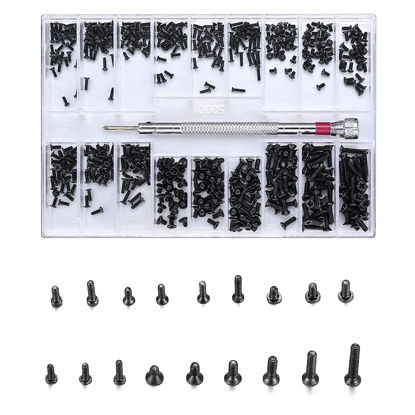 Picture of 500 Pcs Small Replacement Screws, M1.2/M1.4/M2.0 Black Tiny Micro Laptop Computer Electronic Screws Assortment Kit, Glasses Watches Hard Drive SSD Repair Screws, with Screwdriver