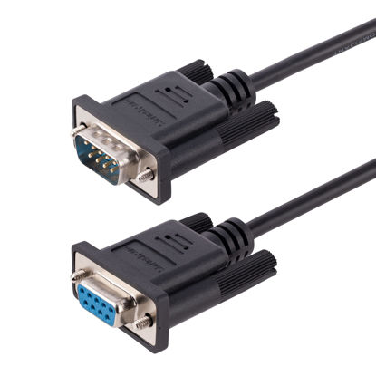 Picture of StarTech.com 3m RS232 Serial Null Modem Cable, Crossover Serial Cable w/Al-Mylar Shielding, DB9 Serial COM Port Cable Female to Male, Compatible w/DTE Devices, Black, F/M (9FMNM-3M-RS232-CABLE)