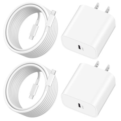 Picture of 20W Apple USB C Fast Charger for iPad Pro 12.9/11 inch 2022/2021/2020/2018, iPad Air 5th/4th, iPad 10th Generation/Mini 6, 2Pack Type C Fast Wall Charger Block with 10FT Long USB C to C Charging Cable