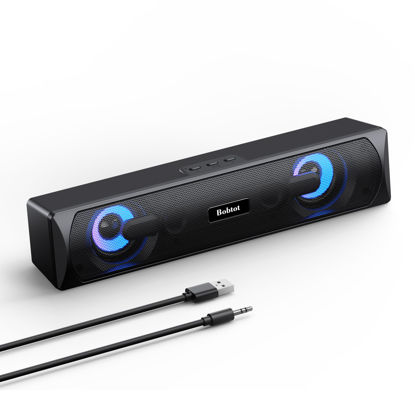 Picture of Bobtot Computer Speakers Bluetooth Desktop Soundbar - HiFi Stereo Audio RGB Gaming Mini Sound Bar External Speaker with Bluetooth AUX-in Wired USB Powered Volume Control for PC Laptop Tablets Monitor