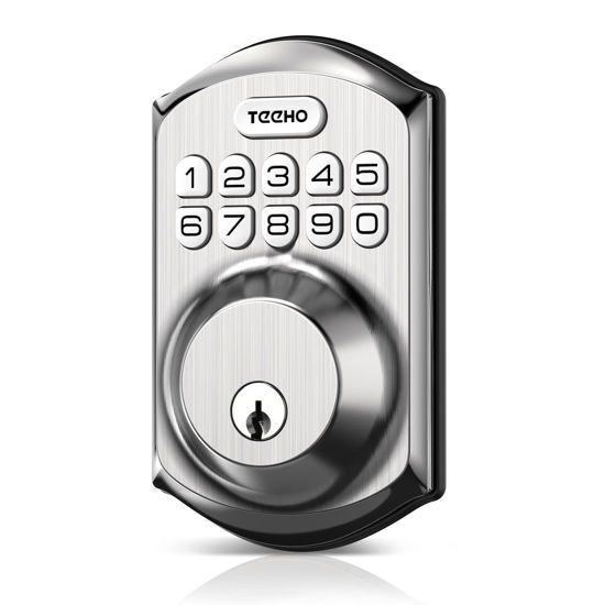 Picture of TEEHO TE001 Keyless Entry Door Lock with Keypad - Smart Deadbolt Lock for Front Door with 2 Keys - Auto Lock - Easy Installation - Satin Nickel