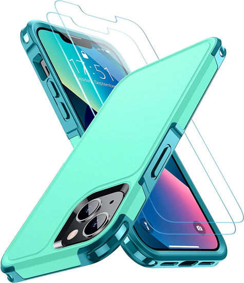 Picture of SPIDERCASE Designed for iPhone 13 Case/iPhone 14 Case, [10 FT Military Grade Drop Protection] [with 2 pcs Tempered Glass Screen Protector] Cover for iPhone 13 & 14 6.1 inch (Green)