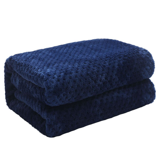 Picture of Exclusivo Mezcla Waffle Textured Fleece Baby Blanket, Soft and Warm Swaddle Blanket, Infant, Newborn, Toddler and Kids Receiving Blankets for Crib Stroller (Navy Blue, 40x50 inches)