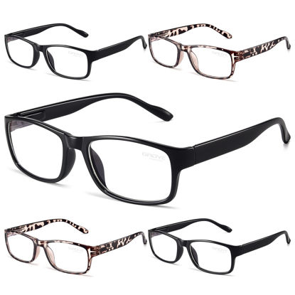 Picture of Gaoye 5-Pack Reading Glasses Blue Light Blocking,Spring Hinge Readers for Women Men Anti Glare Filter Lightweight Eyeglasses (3 Light Black + 2 Leopard, 4.0)