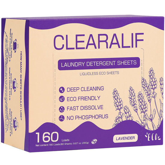 Picture of CLEARALIF Laundry Detergent Sheets 80 Sheets (Up to 160 Loads), Lavender - Great For Apartments, Dorms,Laundry Sheets Eco Friendly