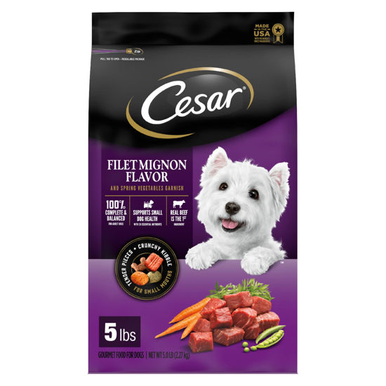 Picture of CESAR Small Breed Dry Dog Food Filet Mignon Flavor with Spring Vegetables Garnish Dog Kibble, 5 lb. Bag