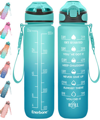 Picture of Enerbone 32 oz Water Bottle with Times to Drink and Straw, Motivational Drinking Water Bottles with Carrying Strap, Leakproof BPA & Toxic Free, Ensure You Drink Enough Water for Fitness Gym Outdoor