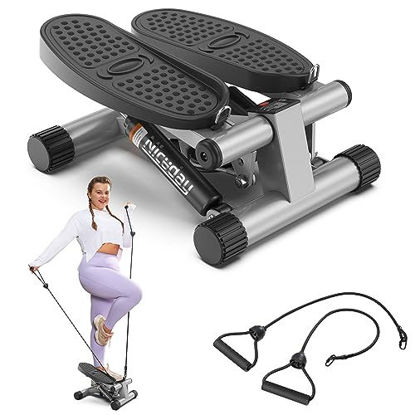 Picture of Niceday Steppers for Exercise, Stair Stepper with Resistance Bands, Mini Stepper with 300LBS Loading Capacity, Hydraulic Fitness Stepper with LCD Monitor Silver Gray