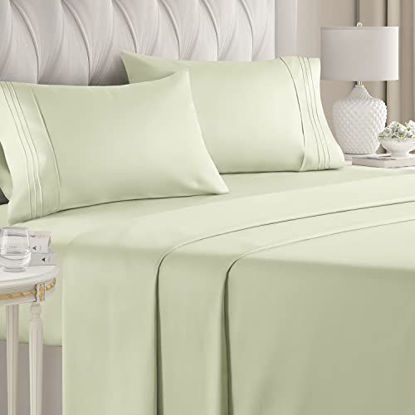 Picture of Full Size Sheet Set - Breathable & Cooling Sheets - Hotel Luxury Bed Sheets - Extra Soft - Deep Pockets - Easy Fit - 4 Piece Set - Wrinkle Free - Comfy - Light Sage Green Bed Sheets - Fulls Sheets