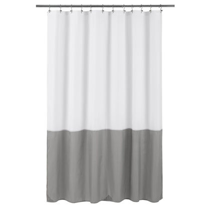 Picture of ALYVIA SPRING Waterproof Fabric Shower Curtain Liner - Soft & Light-Weight Cloth Shower Liner, 3 Bottom Magnets, Hotel Quality & Machine Washable - Standard Size 72x72, White and Grey