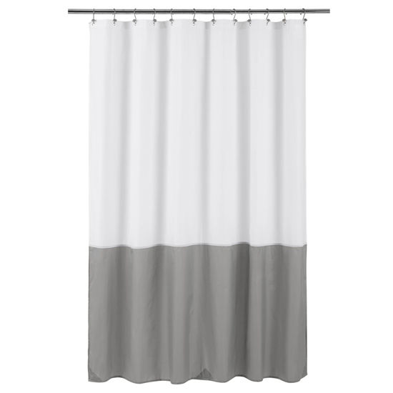 Picture of ALYVIA SPRING Waterproof Fabric Shower Curtain Liner - Soft & Light-Weight Cloth Shower Liner, 3 Bottom Magnets, Hotel Quality & Machine Washable - Standard Size 72x72, White and Grey