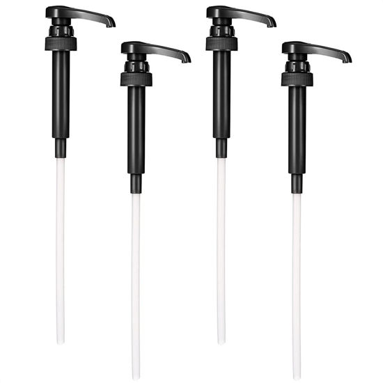 Picture of Black Pump Coffee Syrup Pumps - 4 Pcs Coffee Creamer Pump Dispenser Milk Pump for Gallon Black Cherry Juice Bottle Pumps Soda Can Pump - Ketchup Can Pump Half Gallon Pump Squirt Bottle Pump Reluen