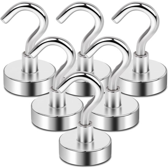 Picture of LOVIMAG Neodymium Strong Magnetic Hooks，25Lbs Rare Earth Magnets Heavy Duty with Hook for Refrigerator,Ceiling Magnets for Hanging,Cruise,Curtain and Kitchen etc - 6 Pack