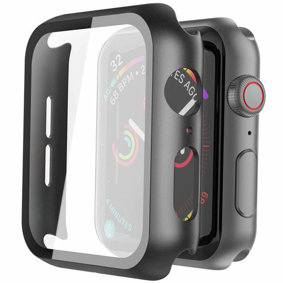 Picture of Misxi 2 Pack Hard PC Case with Tempered Glass Screen Protector Compatible with Apple Watch Series 6 SE Series 5 Series 4 44mm, Black