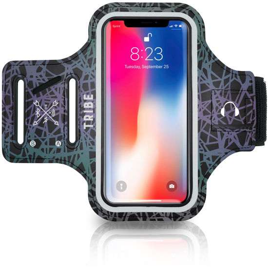 Picture of TRIBE Water Resistant Cell Phone Armband Case Running Holder for iPhone Pro Max Plus Mini SE (13/12/11/X/XS/XR/8/7/6/5) Galaxy S Ultra Plus Edge Note (21/20/10/9/8/7/6/5) Adjustable Strap & Key Pocket