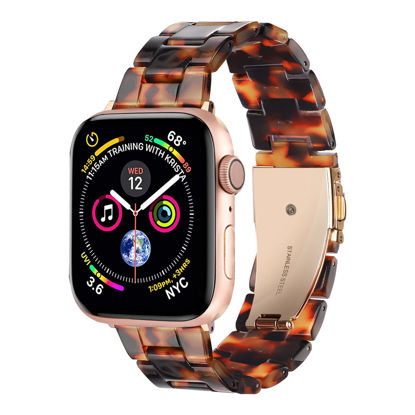 Picture of HOPO Compatible With Apple Watch Band 38mm 40mm 42mm 44mm Thin Light Resin Strap Bracelet With Stainless Steel Buckle Replacement For iWatch Series 8 7 6 5 4 3 2 1 SE (Tortoiseshell/Rose Gold,42/44/45/49mm)