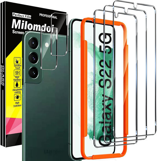 Picture of Milomdoi Designed for Samsung Galaxy S22 5G Screen Protector, 3 Pack Tempered Glass with 2 Pack Camera Lens Protector, Fingerprint suitable, Installation Frame, Case Friendly, Bubble Free, 5 Pack