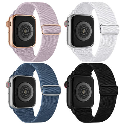 Picture of Stretchy Nylon Solo Loop Bands Compatible with Apple Watch 38mm 40mm 41mm 42mm 44mm 45mm 49mm, Adjustable Braided Sport Elastic Wristbands Women Men Straps for iWatch Series 8/7/6/5/4/3/2/1/SE/Ultra, 4 Packs