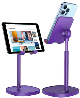 Picture of LISEN Purple Cell Phone Stand, Angle Height Adjustable Stable Cell Phone Stand for Desk, Sturdy Aluminum Metal Phone Holder Fits iPhone 14 Pro Max Samsung Kindle All 4''-10'' Devices etc…