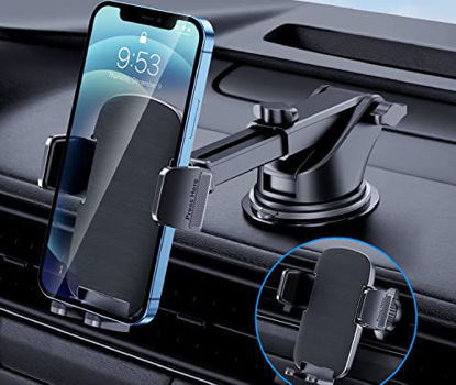 Picture of Phone Mount for Car Phone Holder [Military-Grade Suction & Stable Clip]Car Phone Holder Mount Windshield Dashboard Air Vent Universal Cell Phone Automobile Mount Fit For All iPhone Android Smartphones