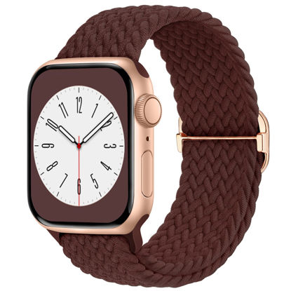 Picture of Braided Solo Loop Compatible with Apple Watch Band 38mm 40mm 41mm 42mm 44mm 45mm 49mm for Women Men, Stretchy Straps Elastic Sport Wristbands for iWatch Series 8 7 6 5 4 3 2 1 SE Ultra, Dark Wine