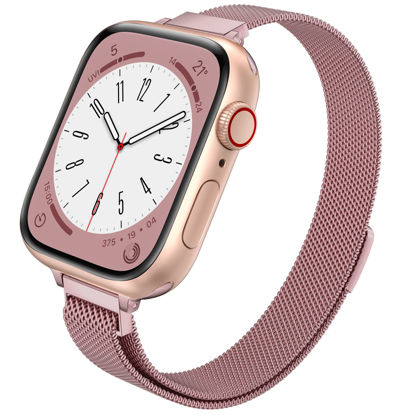 Picture of LELONG Slim Watch Band for Apple Watch 38mm 40mm 41mm 42mm 44mm 45mm, Stainless Steel Mesh Loop Magnetic Clasp Replacement for iWatch Bands Series 8 7 SE 6 5 4 3 2 1 Women & Men