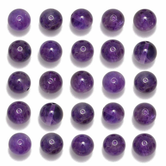 Picture of Natural Stone Beads 200PCS 8mm Amethyst Round Genuine Real Stone Beading Loose Gemstone Hole Size 1mm DIY Charm Smooth Beads for Bracelet Necklace Earrings Jewelry Making (Amethyst, 8mm 200Beads)