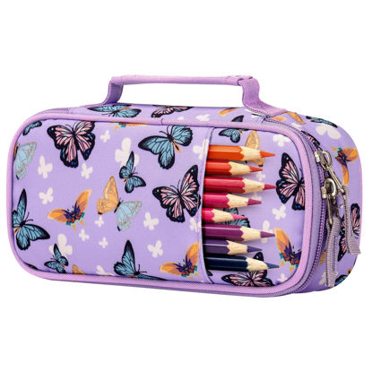 Picture of Choco Mocha Butterfly Pencil Case for Girls Pencil Box for Girls Pencil Pouch for Girls Pencil Case for Kids Pencil Bag for School Kindergarten Preschool Zipper Organizer Soft Cute Small Gift Purple