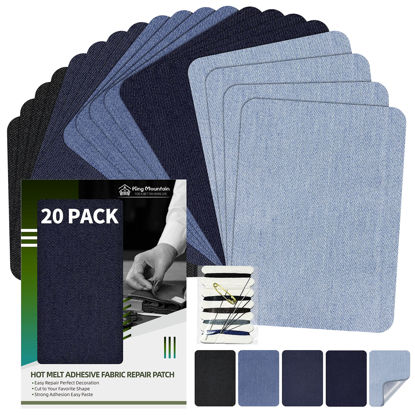 Picture of KING MOUNTAIN Iron-on Repair Patch 20 Pcs Pack,Denim Patches for Jeans Kit 3" by 4-1/4", 100% Cotton Denim Iron-on Repair Patch,Jeans and Clothing Repair and Decoration Kit (Five Color)