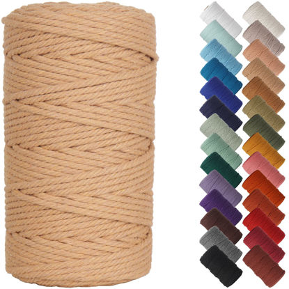 Picture of NOANTA Light Tan Macrame Cord 4mm x 109yards, Colored Macrame Rope, Cotton Rope Macrame Yarn, Colorful Cotton Craft Cord for Wall Hanging, Plant Hangers, Crafts, Knitting