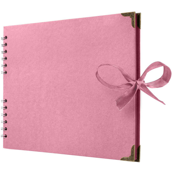 Picture of Bstorify Square Scrapbook Photo Albums 50 Pages (11 x 8.5 Inch) Pink Thick Paper, Hardcover, Ribbon Closure - Ideal for Your Scrapbooking Albums, Art & Craft Projects (Pink, 11 x 8.5 Inch)