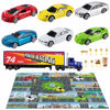 Picture of TEMI Diecast Racing Cars Toy Set w/Activity Play Mat, Truck Carrier, Alloy Metal Race Model Car & Assorted Vehicle Play Set for Kids, Boys & Girls