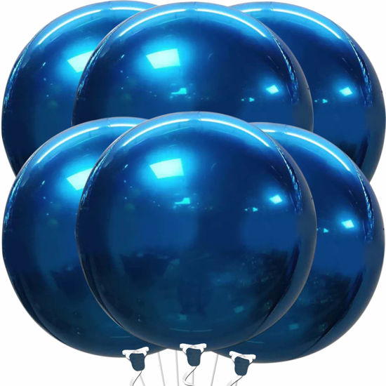 Picture of KatchOn, Metallic Blue Balloons Mylar - 22 Inch, Pack of 6 | Navy Blue Metallic Balloons, Blueberry Party Decorations | Navy Blue Foil Balloons, Royal Blue Balloons for Blueberry Decorations Party